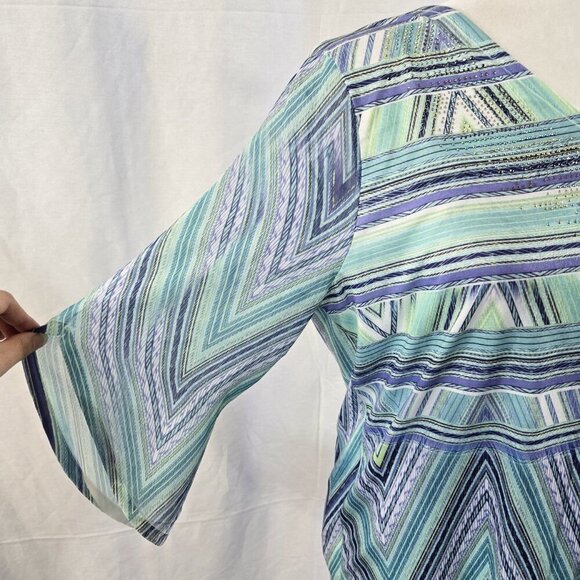 Chico's NWT Sasha Aqua Breeze Zigzag Chevron Beaded Top Beachy Boho - Picture 5 of 9
